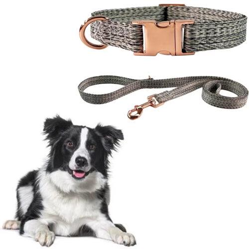 Adjustable Linen Dog Collar & Leash Set, Metal Buckle Pet Walking Training Towing Rope for Dogs - Dog Collars - Wholes...