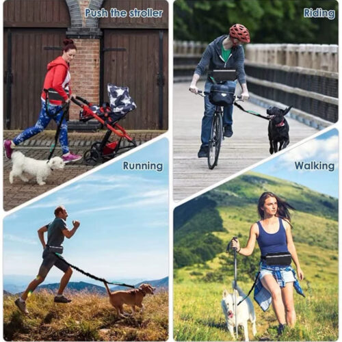 Hands Free Dog Running Waist Leash, Nylon Elastic Retractable Pet Traction Rope with Waist Bag & Reflective Buckle - D...