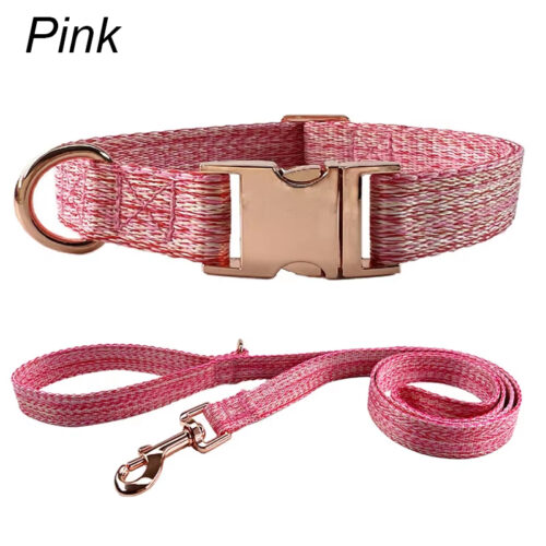 Adjustable Linen Dog Collar & Leash Set, Metal Buckle Pet Walking Training Towing Rope for Dogs - Dog Collars - Wholes...