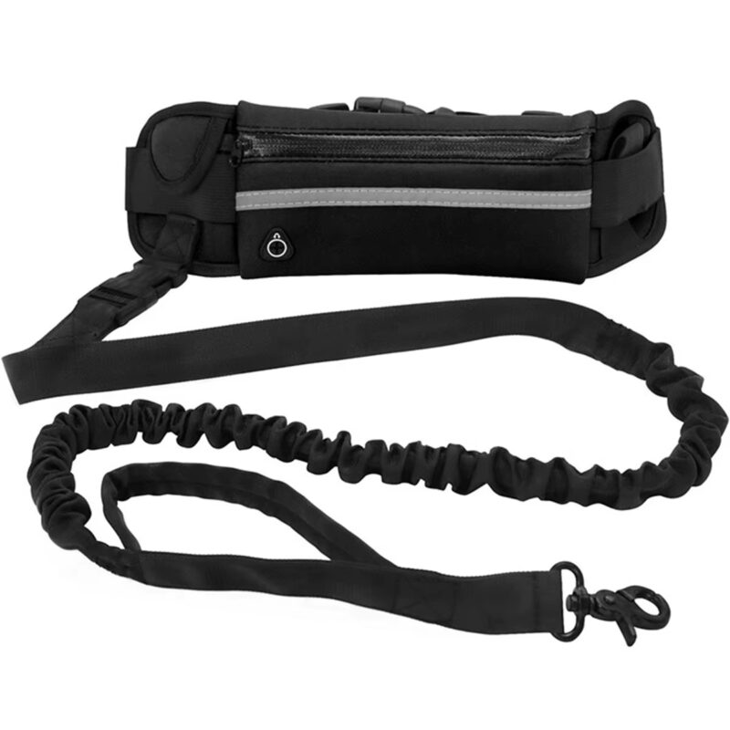 Hands Free Dog Running Waist Leash, Nylon Elastic Retractable Pet Traction Rope with Waist Bag & Reflective Buckle - D...