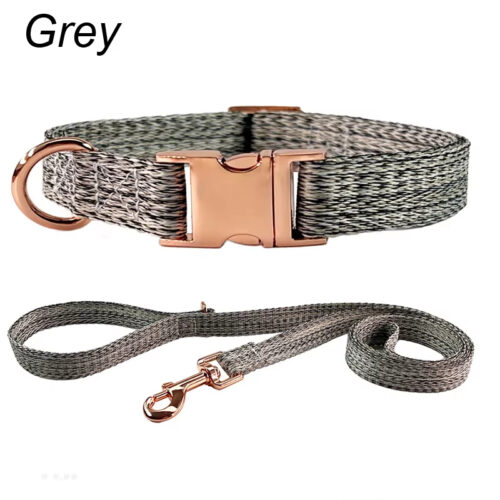 Adjustable Linen Dog Collar & Leash Set, Metal Buckle Pet Walking Training Towing Rope for Dogs - Dog Collars - Wholes...