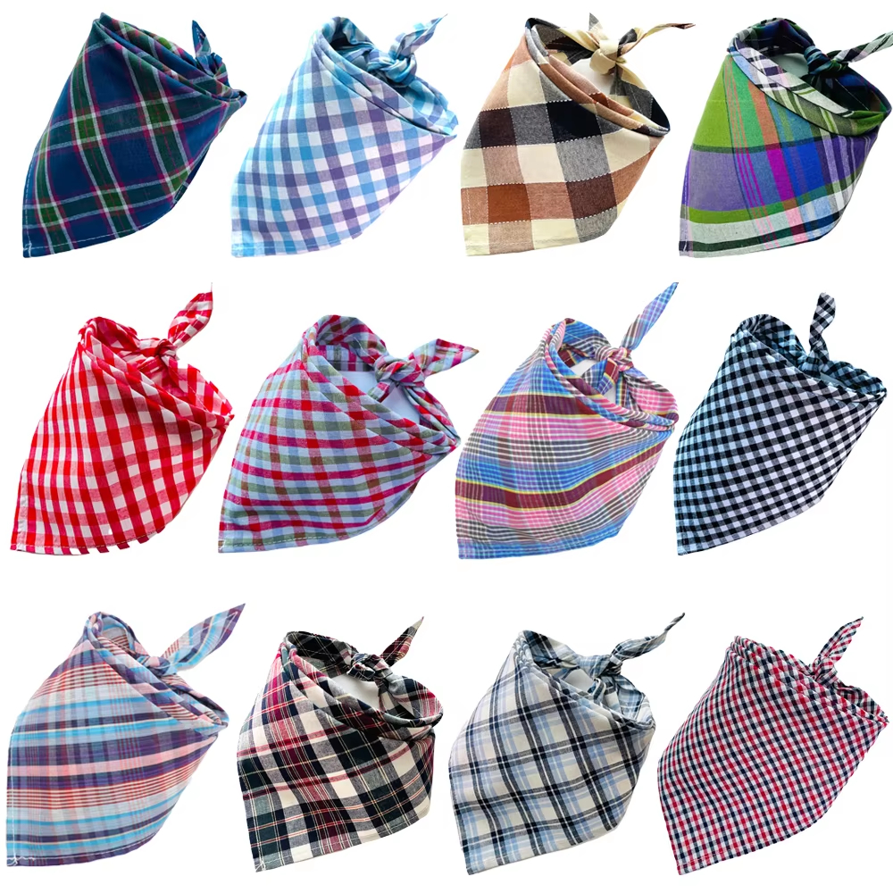 tie‑on plaid dog bandana mixed colors wholesale pet accessories