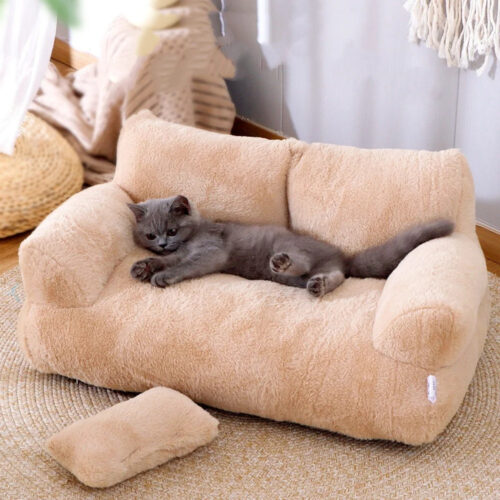 Plush Pet Sofa Bed with Pillow | Removable Washable Cover for Cats & Small Medium Dogs - Cat Beds - dute.fsxlbwindows.com