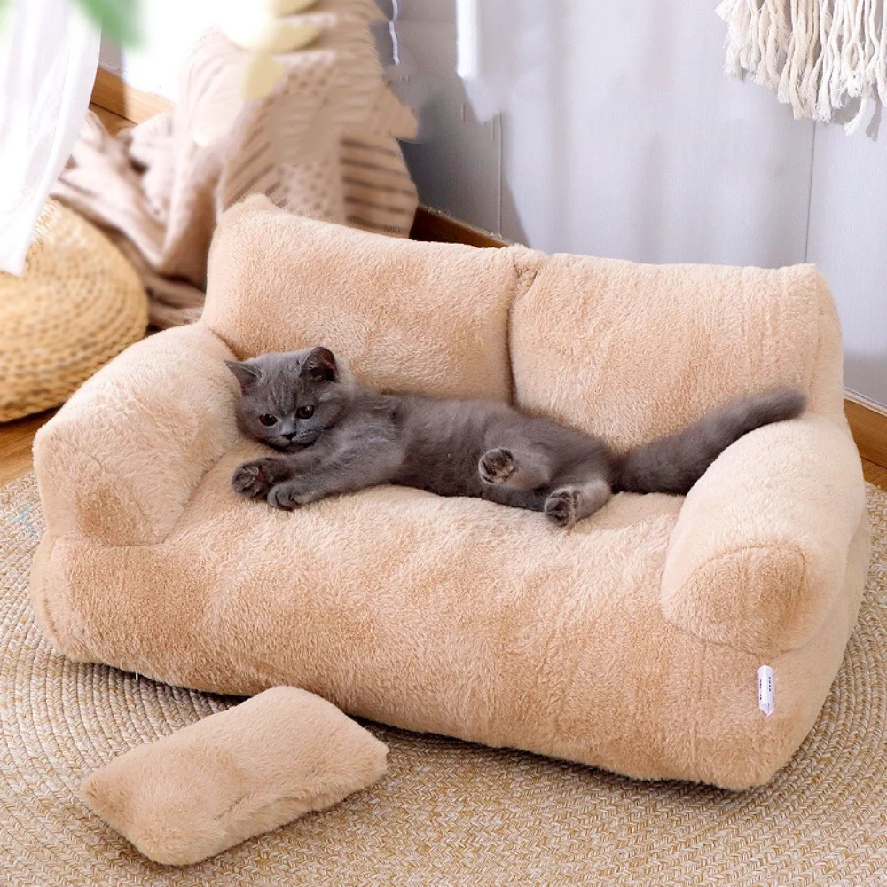 Plush Pet Sofa Bed with Pillow | Removable Washable Cover for Cats & Small Medium Dogs - Cat Beds - dute.fsxlbwindows.com