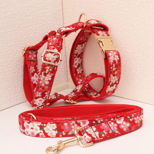 Personalized Red Dog Harness | Gold Foil Engraved Zinc Buckle For Small Dogs & Cats - Dog Harness - Wholesale Custom P...