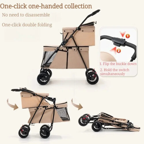 Double Layer Foldable Pet Stroller | 600D Oxford Dog & Cat Outdoor Trolley - Pet Strollers - dute.fsxlbwindows.com