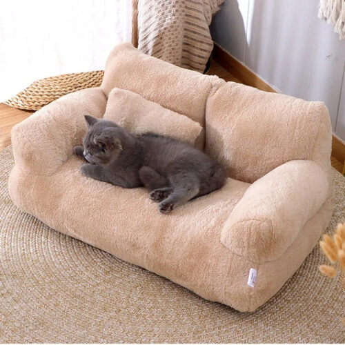 Plush Pet Sofa Bed with Pillow | Removable Washable Cover for Cats & Small Medium Dogs - Cat Beds - dute.fsxlbwindows.com