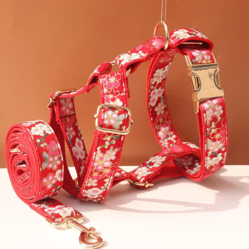 Personalized Red Dog Harness | Gold Foil Engraved Zinc Buckle For Small Dogs & Cats - Dog Harness - Wholesale Custom P...