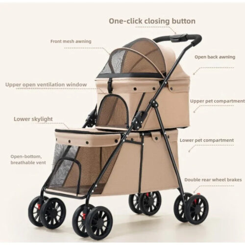 Double Layer Foldable Pet Stroller | 600D Oxford Dog & Cat Outdoor Trolley - Pet Strollers - dute.fsxlbwindows.com