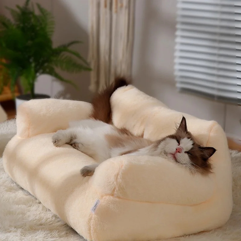 Plush Pet Sofa Bed with Pillow | Removable Washable Cover for Cats & Small Medium Dogs - Cat Beds - dute.fsxlbwindows.com