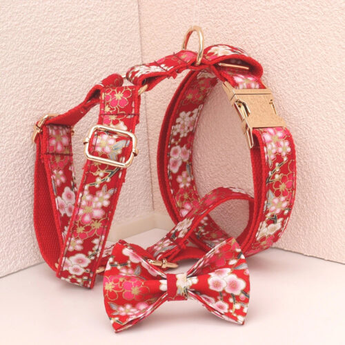 Personalized Red Dog Harness | Gold Foil Engraved Zinc Buckle For Small Dogs & Cats - Dog Harness - Wholesale Custom P...