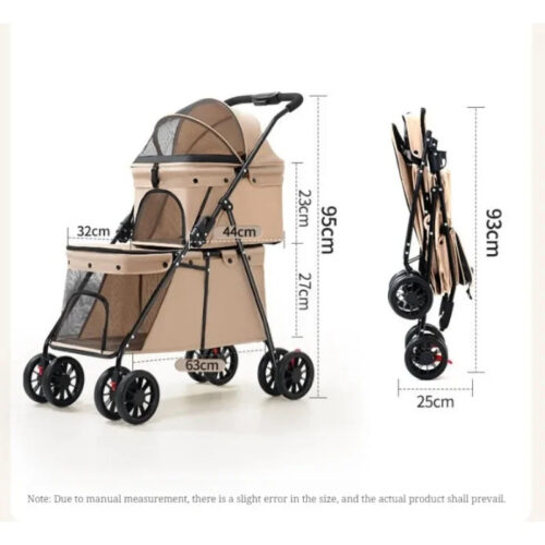 Double Layer Foldable Pet Stroller | 600D Oxford Dog & Cat Outdoor Trolley - Pet Strollers - dute.fsxlbwindows.com