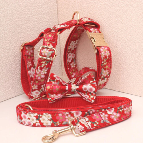 Personalized Red Dog Harness | Gold Foil Engraved Zinc Buckle For Small Dogs & Cats - Dog Harness - Wholesale Custom P...
