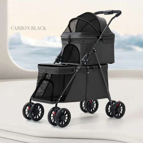 Double Layer Foldable Pet Stroller | 600D Oxford Dog & Cat Outdoor Trolley - Pet Strollers - dute.fsxlbwindows.com