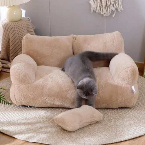 Plush Pet Sofa Bed with Pillow | Removable Washable Cover for Cats & Small Medium Dogs - Cat Beds - dute.fsxlbwindows.com