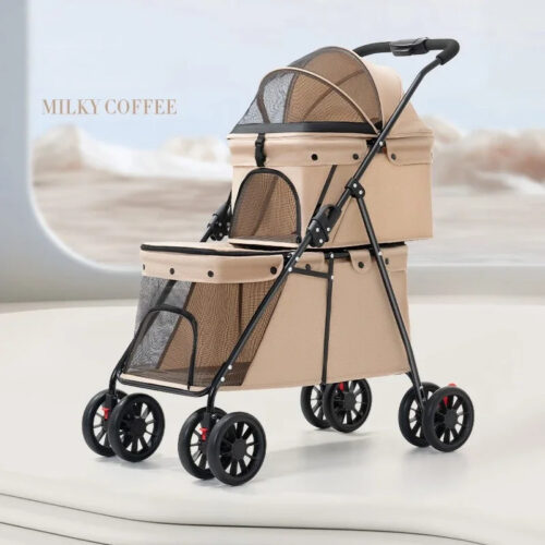 Double Layer Foldable Pet Stroller | 600D Oxford Dog & Cat Outdoor Trolley - Pet Strollers - dute.fsxlbwindows.com