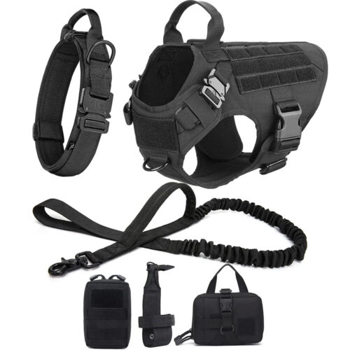Tactical Dog Harness Collar Leash Set, Adjustable No Pull Pet Vest for Medium Large Dogs German Shepherd Outdoor Training ...