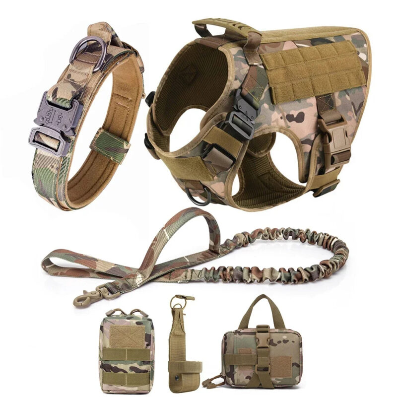 Tactical Dog Harness Collar Leash Set, Adjustable No Pull Pet Vest for Medium Large Dogs German Shepherd Outdoor Training ...
