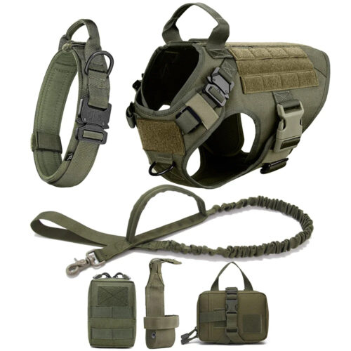 Tactical Dog Harness Collar Leash Set, Adjustable No Pull Pet Vest for Medium Large Dogs German Shepherd Outdoor Training ...