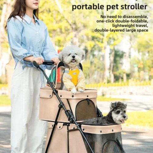 Double Layer Foldable Pet Stroller | 600D Oxford Dog & Cat Outdoor Trolley - Pet Strollers - dute.fsxlbwindows.com