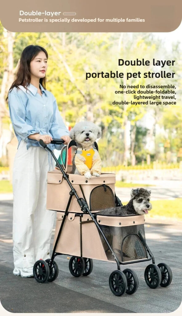 Double Layer Foldable Pet Stroller | 600D Oxford Dog & Cat Outdoor Trolley - Pet Strollers - dute.fsxlbwindows.com