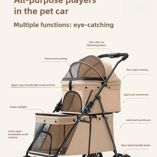 Double Layer Foldable Pet Stroller | 600D Oxford Dog & Cat Outdoor Trolley - Pet Strollers - dute.fsxlbwindows.com