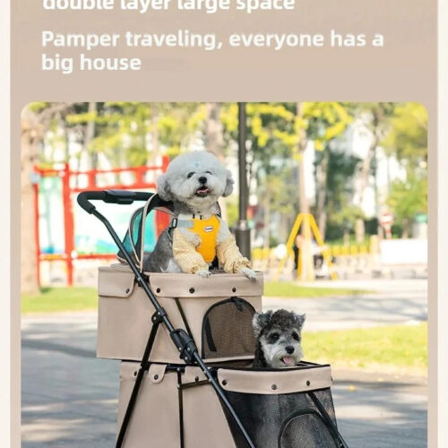 Double Layer Foldable Pet Stroller | 600D Oxford Dog & Cat Outdoor Trolley - Pet Strollers - dute.fsxlbwindows.com