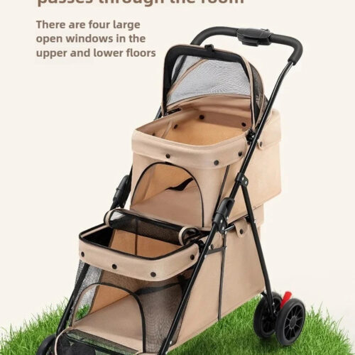 Double Layer Foldable Pet Stroller | 600D Oxford Dog & Cat Outdoor Trolley - Pet Strollers - dute.fsxlbwindows.com