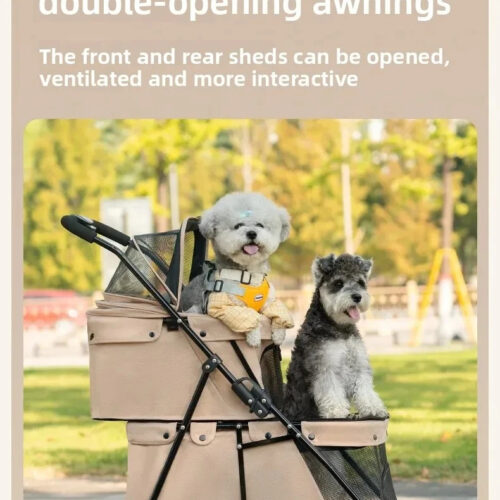 Double Layer Foldable Pet Stroller | 600D Oxford Dog & Cat Outdoor Trolley - Pet Strollers - dute.fsxlbwindows.com