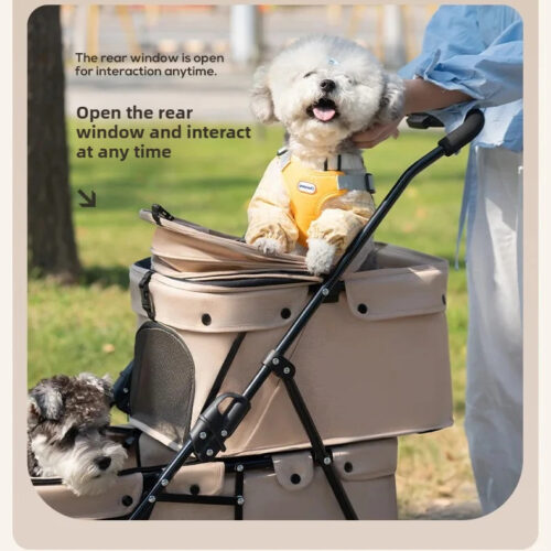 Double Layer Foldable Pet Stroller | 600D Oxford Dog & Cat Outdoor Trolley - Pet Strollers - dute.fsxlbwindows.com
