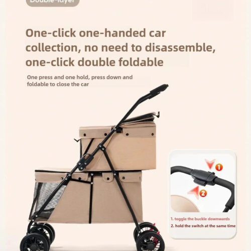 Double Layer Foldable Pet Stroller | 600D Oxford Dog & Cat Outdoor Trolley - Pet Strollers - dute.fsxlbwindows.com