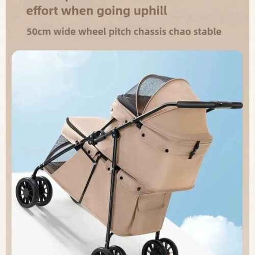 Double Layer Foldable Pet Stroller | 600D Oxford Dog & Cat Outdoor Trolley - Pet Strollers - dute.fsxlbwindows.com