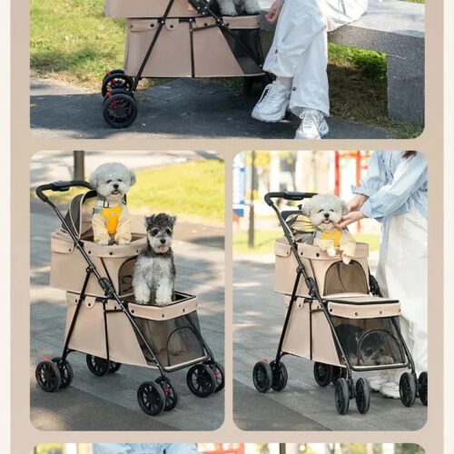 Double Layer Foldable Pet Stroller | 600D Oxford Dog & Cat Outdoor Trolley - Pet Strollers - dute.fsxlbwindows.com