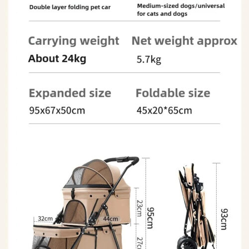 Double Layer Foldable Pet Stroller | 600D Oxford Dog & Cat Outdoor Trolley - Pet Strollers - dute.fsxlbwindows.com