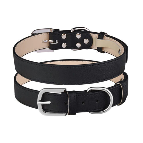 Black adjustable faux leather dog collar
