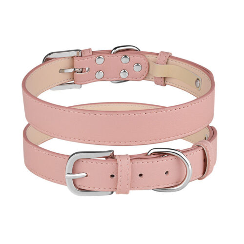Pink adjustable faux leather dog collar