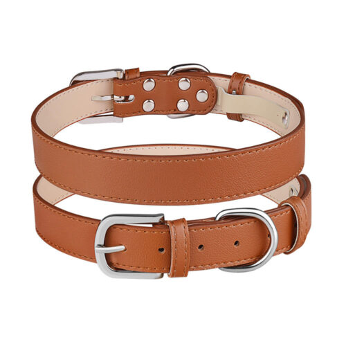 Brown adjustable faux leather dog collar