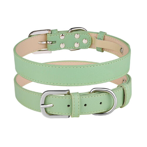 Light green adjustable faux leather dog collar