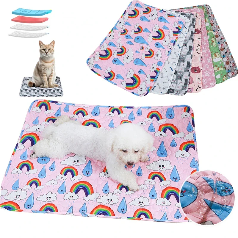 `Cute pet lying on printed waterproof training pad, anti‑leak dog pee pad with adhesive strips` **Title**