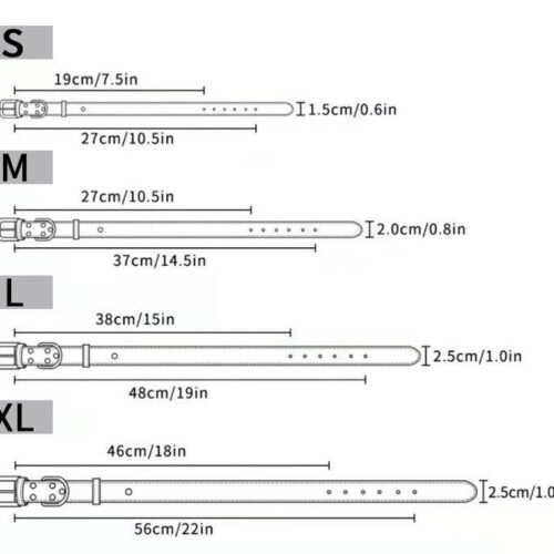 Dog collar S M L XL size chart measurement guide