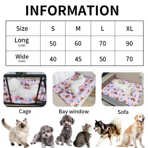 Pet training pad size specification chart, multiple sizes for dog and cat pee pad