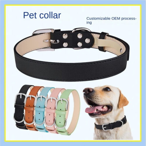 Black faux leather dog collar multi‑color options