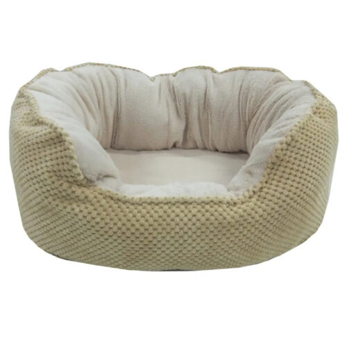 Beige Soft Plush Round Pet Bed, Warm Sleeping Sofa Cushion for Small Dogs Cats