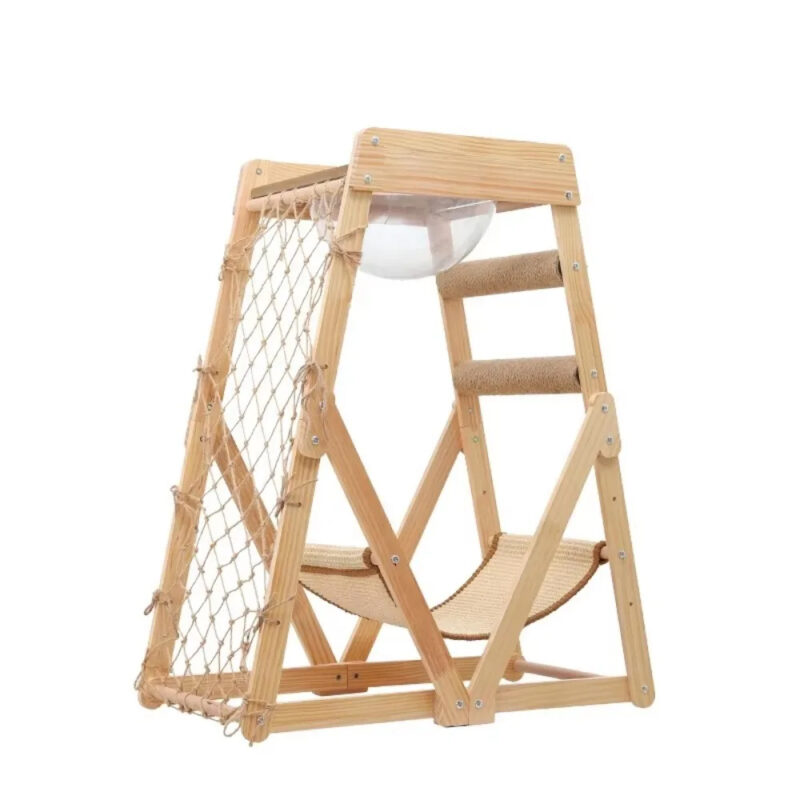 Space capsule resting nest of wooden cat tree house