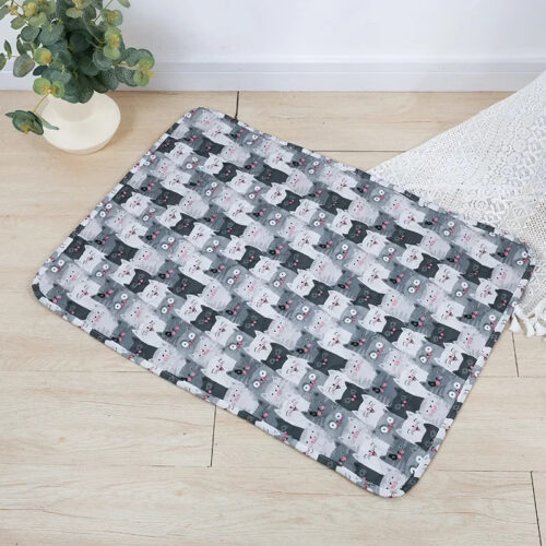 Black grey geometric printed pet training pad 60x45cm with adhesive strips, waterproof dog pee pad
