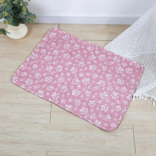 Pink floral print pet training pad 60x45cm with adhesive strips, leak‑proof dog pee pad