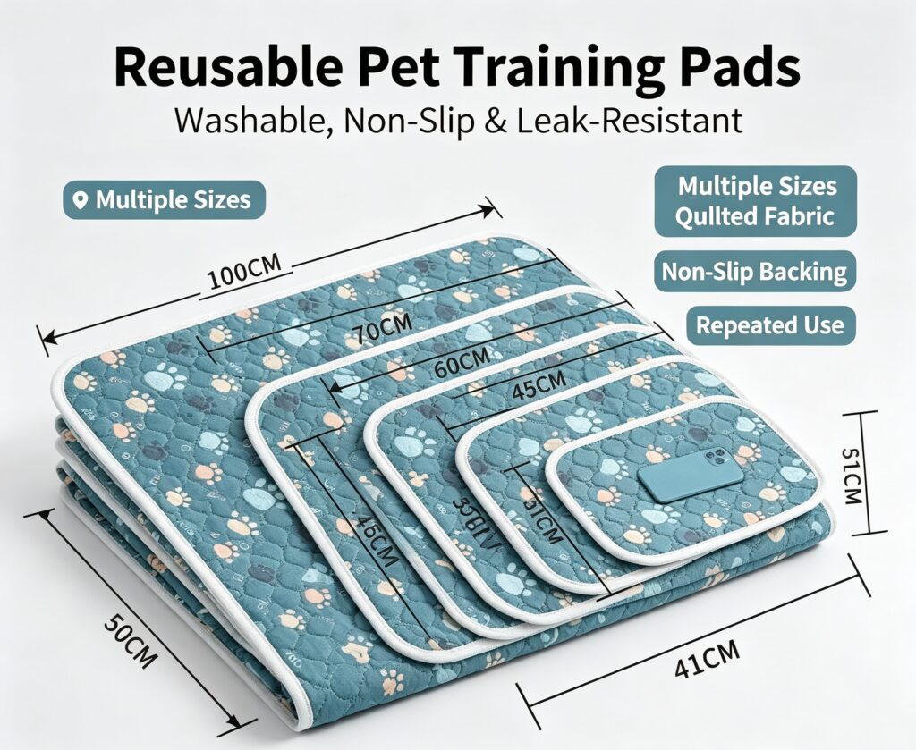 Reusable Washable Pet Training Pads, Quilted Non‑Slip Waterproof Pads Multi‑Sizes for Dogs Cats Wholesale