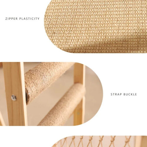 Two cats playing on durable solid wood cat climbing tower