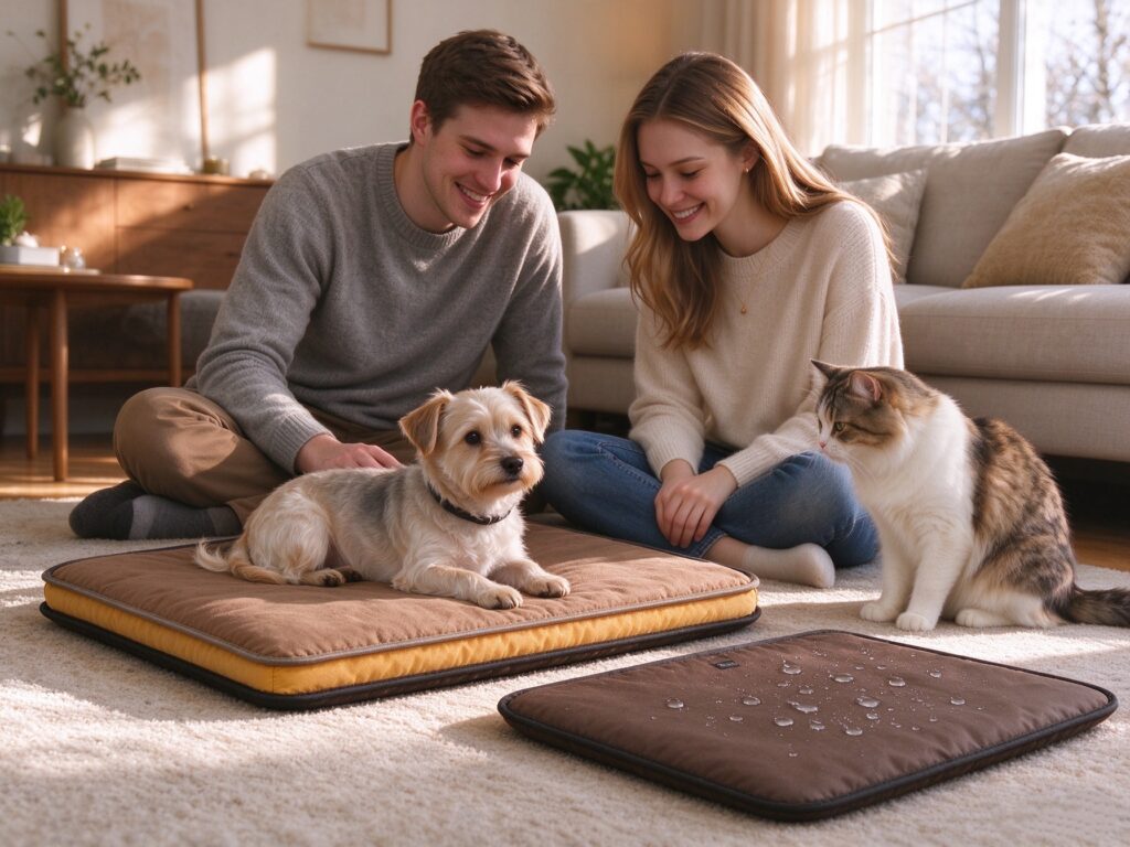 Different sizes scratch-resistant self-heating pet pads with cat