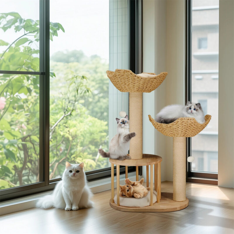 3‑tier cat tree tower with sisal scratching post for indoor cats